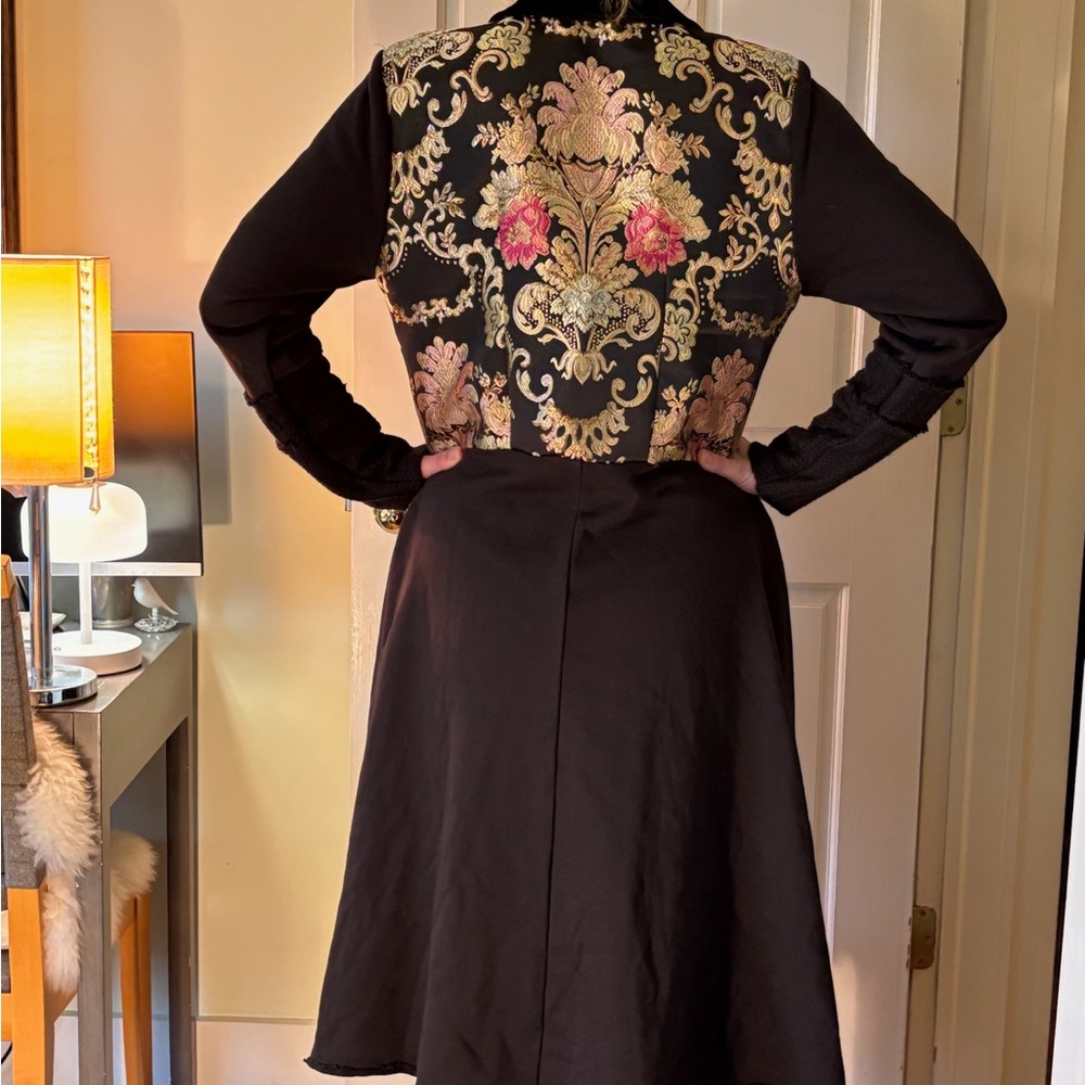 Vintage Military Inspired Long Coat with Velvet Trim and Brocade Embroidery - Picture 5 of 6